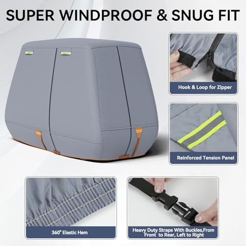 800D Waterproof Golf Cart Cover 4 Passenger Gray, 112x48x68 Inches