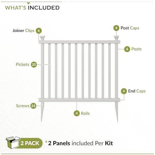 Zippity Baskenridge White Vinyl Picket Fence Panels 36in H x 42in W - No Dig DIY Kit (2 Pack)