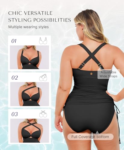 SHAPELLX Black X-Large Tummy Control One-Piece Swimsuit with Mesh Wrap Skirt - Swim Dress