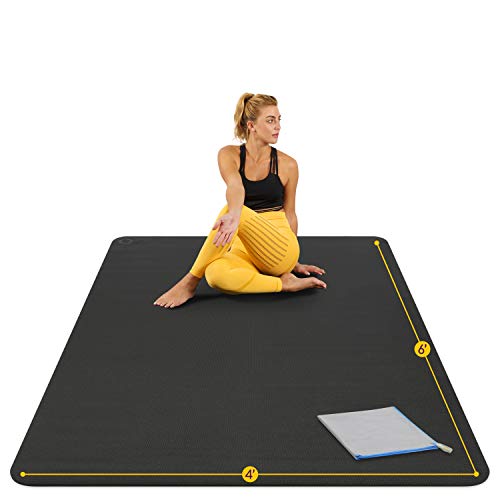 Large 6x4 Yoga Mat - Extra Thick Non-Slip 8mm for Yoga, Pilates & Stretching - Black
