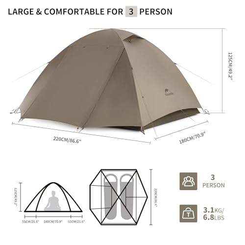 Naturehike Cloud River 3-Person Backpacking Tent - Brown, Waterproof, Ultralight
