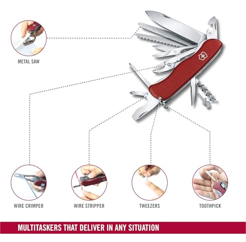 Victorinox Work Champ Swiss Army Knife - 21-Function Pocket Multitool, Red - WorkChamp Variation