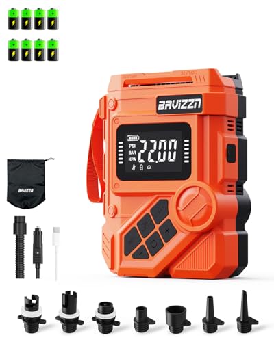 BAVIZZN Orange 59.2Wh Rechargeable Electric SUP Pump, 22 PSI Portable Inflator