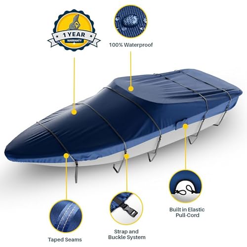 Navy Blue Seal Skin Boat Cover 14'-16' Waterproof Marine-Grade Heavy-Duty Fit