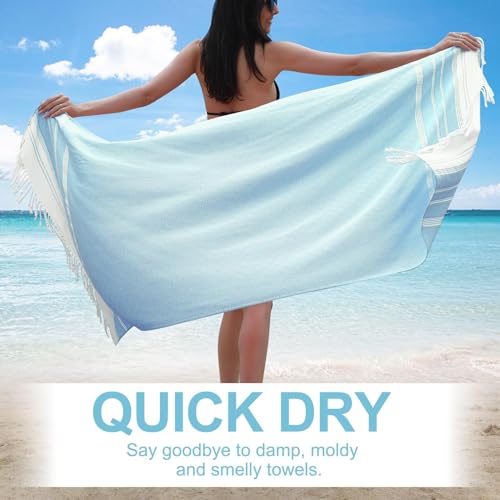 Oversized Turkish Cotton Beach Towel Set - Sand Free Quick Dry Blanket with Stripe - Brown Stuff