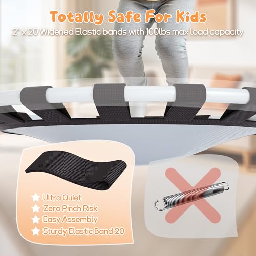 White 36-Inch Foldable Toddler Trampoline with Foam Handle - Indoor Safe Rebounder