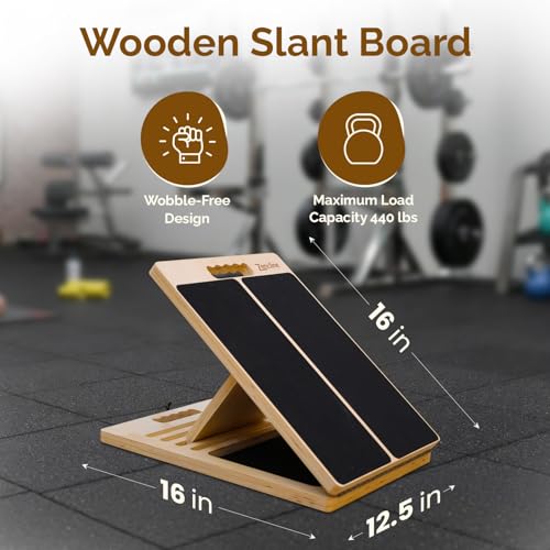 Portable Wooden Calf Stretch Board with Resistance Bands - Adjustable Incline