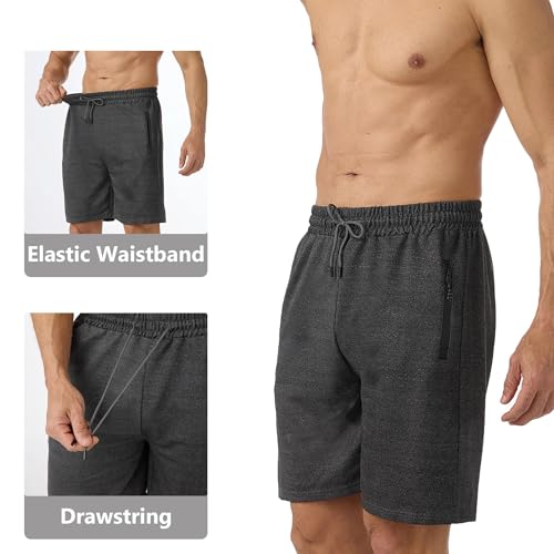 Men's 7-Inch Casual Sweat Shorts with Zipper Pockets - 2 Pack Athletic Lounge & Gym Shorts