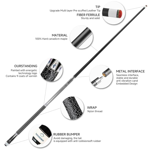 2-Pack 58 Inch Billiard Cue Sticks - Low Deflection Professional Pool Cues 19/20oz