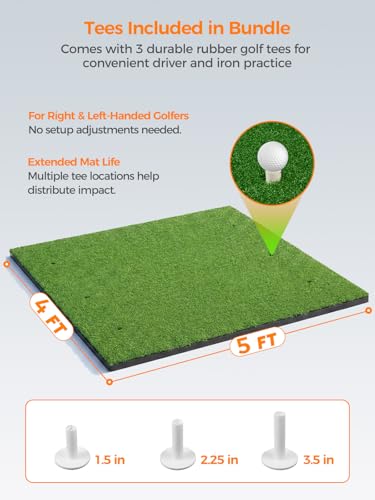 URUQ 5x4ft Heavy-Duty Golf Hitting Mat with EVA Base & 3 Tees – Indoor/Outdoor Practice Turf