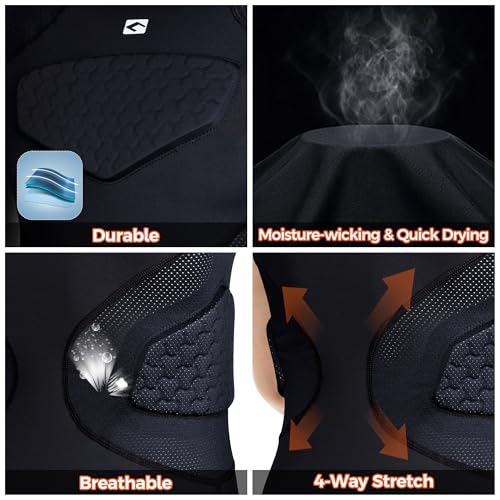 Youth Football Padded Shirt with Chest Rib Protector - Black, X-Small