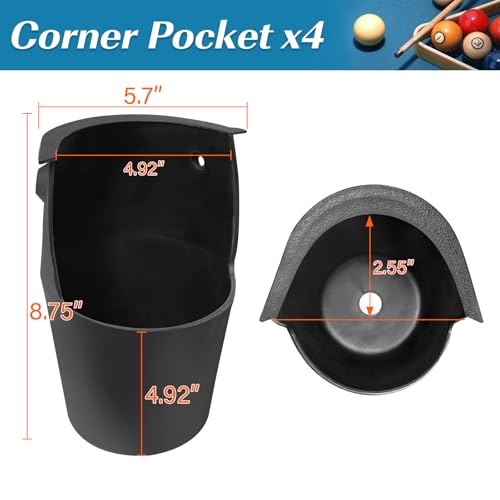 Pool Table Pockets Replacement Set of 6 for Billiard Table - Durable TPE Material