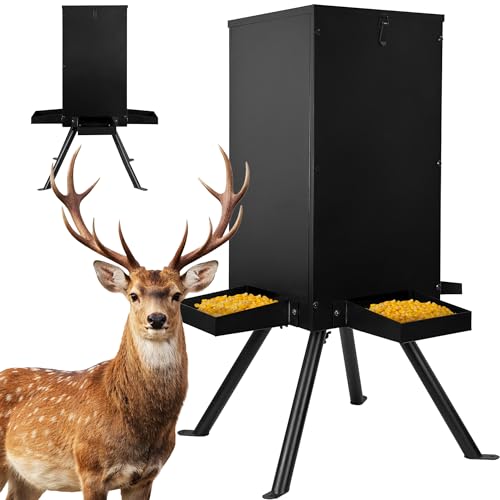Heavy-Duty Galvanized Deer Feeder 60-70 lbs Weatherproof with 4 Feeding Trays - Black