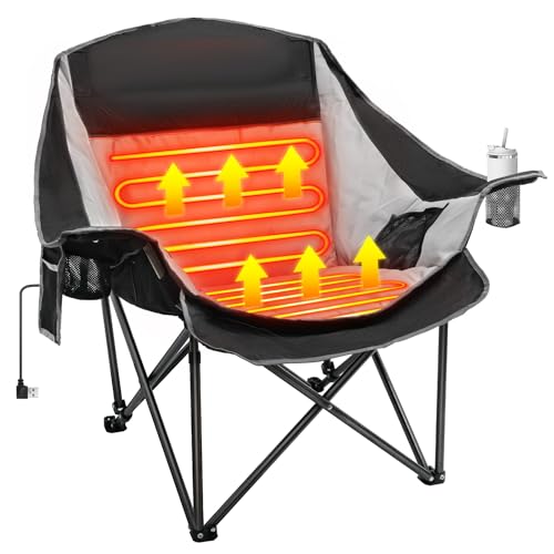 Suteck Heated Camping Chair - Oversized Folding Outdoor Chair with 3 Heat Levels & Dual Zone Control