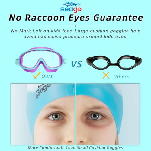 Kids Swim Goggles Anti-Fog UV Wide View 2-Pack Pink Purple & Green Purple
