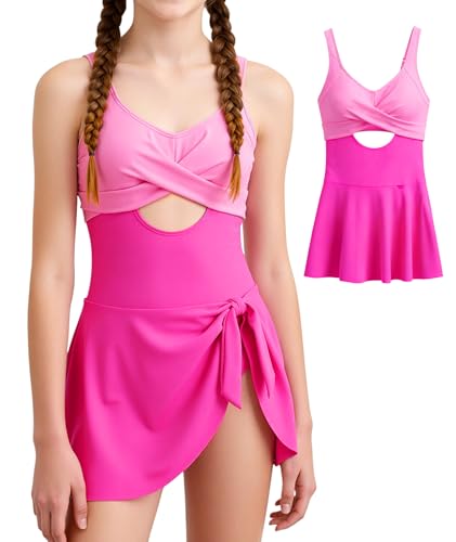 Girls One Piece Swimsuit with Padded Top and Ruffle Skirt