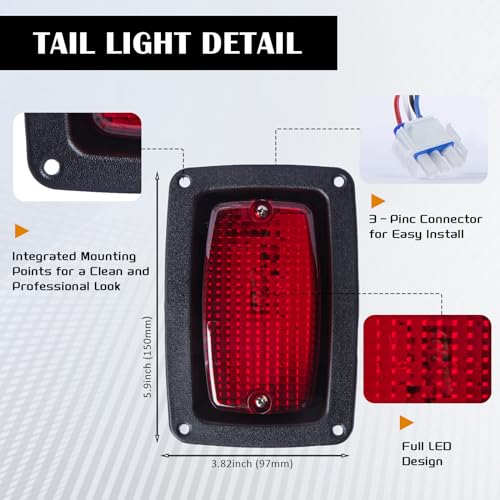 VPAHub 48V Club Car DS LED Light Kit with 2 Headlights & Taillights, Wiring Harness