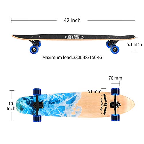 Seething 42-Inch Longboard Skateboard Cruiser Pintail - A-Sea Wave Variation