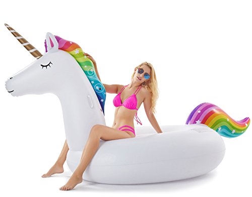 Giant Inflatable Unicorn Pool Float - 114x55 Inches Ride-On Summer Lounger for Kids & Adults