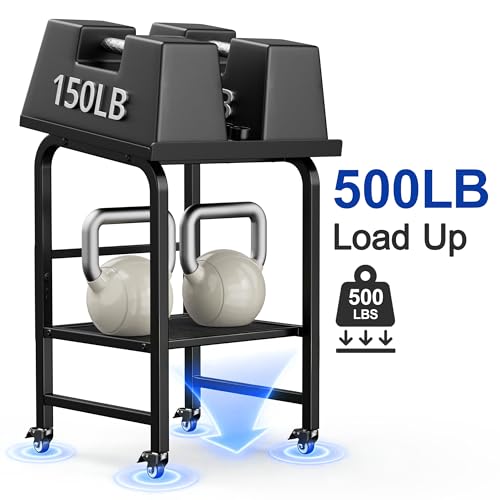 Heavy-Duty Dumbbell Rack with Wheels for Adjustable Weights and Kettlebells