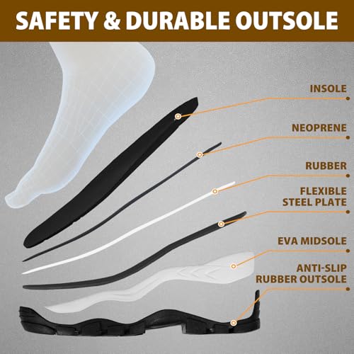Hunthor Black Rubber Work Boots for Men with Steel Toe Waterproof - Size 10