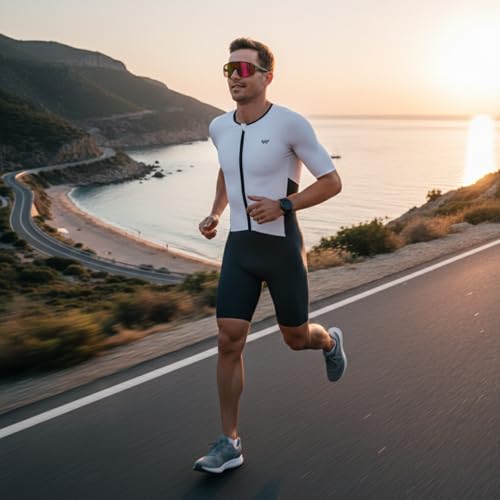 Men's Triathlon Suit High Elasticity Breathable Quick-Dry Cycling Swimskin Race Skin Suit - White Large