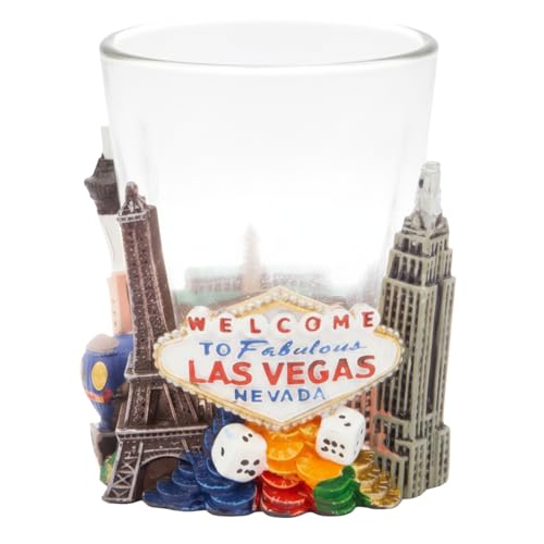 Las Vegas Shot Glass with Landmarks - 2 Ounces, 3D Wrap Landmarks