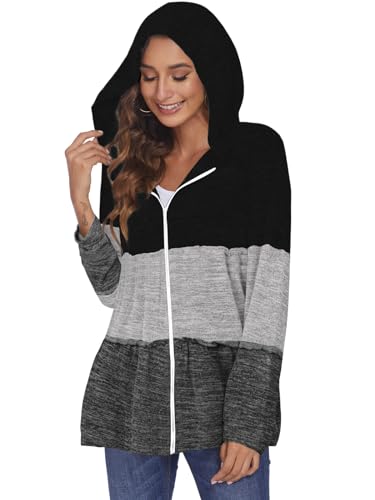 Women’s Zip-Up Hoodie with Pleated Tiered Design Casual Long Sleeve Sweatshirt Jacket