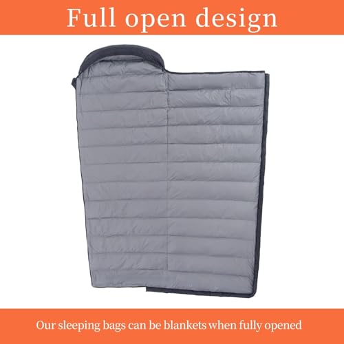 QEZER Grey Down Sleeping Bag for Adults, Lightweight Backpacking & Camping, 2.16 lbs