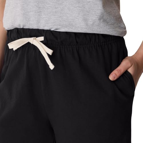 Large Black Hanes Women's Essential Drawstring Cotton Shorts - Comfortable & Adjustable
