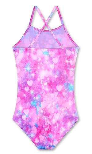 Girls' Swimwear One-Piece Bathing Suit - Cross-Back Adjustable Straps - Purple Heart/Tie Dye Blue Purple, 2-3T