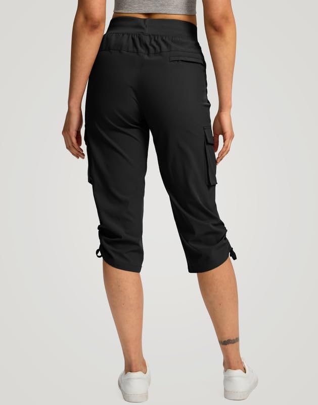Pudolla Women's Cargo Capri Pants - Lightweight Quick-Dry Hiking Capris with 5 Pockets for Summer Travel