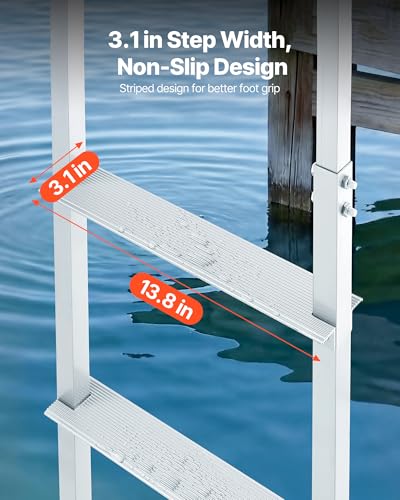 Removable Dock Ladder 4 Steps - Aluminum Alloy Boat & Pool Swim Ladder with Non-Slip Wide Steps, 500 lbs Capacity, Quick Release