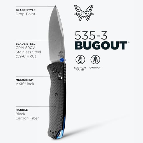 Benchmade Bugout EDC Knife with S90V Steel Blade, Lightweight, Fully Ambidextrous Handle