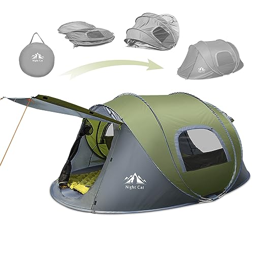 Night Cat 2-4 Person Waterproof Pop-up Camping Tent with Ventilation & Porch, Dark Green