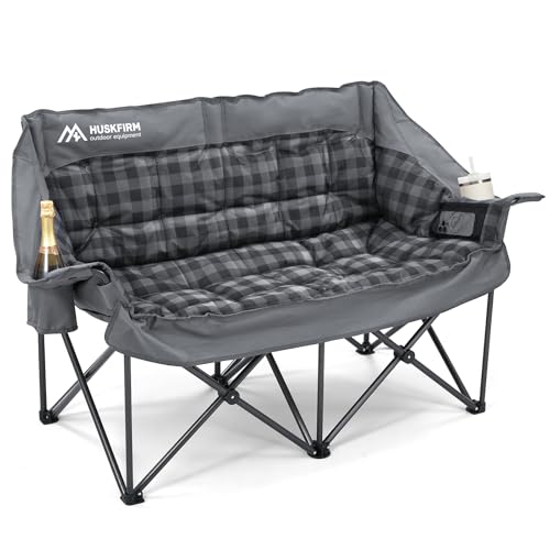 Huskfirm Padded Double Camping Chair - Heavy Duty Grey Loveseat