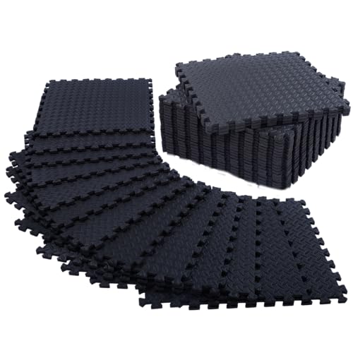 Black 24 Pack Extra Thick Interlocking Foam Floor Tiles for Gym & Play Area