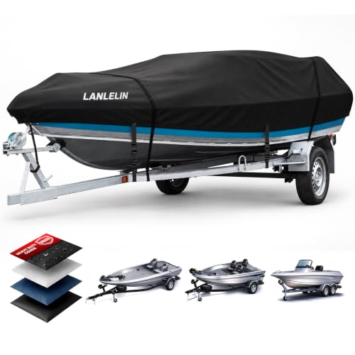 Lanlelin 900D Waterproof Boat Cover 14'1"-17' Heavy Duty Marine Tarp