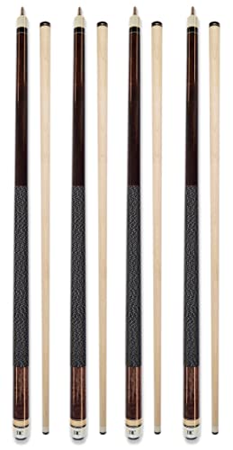 ZJ-001-C Set of 4 58-Inch Billiard Pool Cues with Leather Tips & Maple Shafts