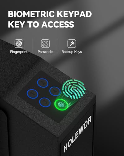 Biometric Gun Safe for Handgun Bedside with Quick Access & Passcode - HOLEWOR