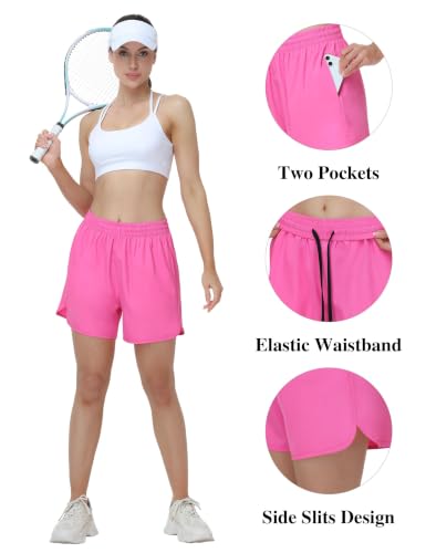 Women's Athletic Running Shorts with Pockets - 3 Pack, Medium, Black Gray Pink