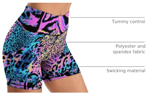 Leopard High Waisted Yoga Shorts Tummy Control Biker Shorts for Women Large
