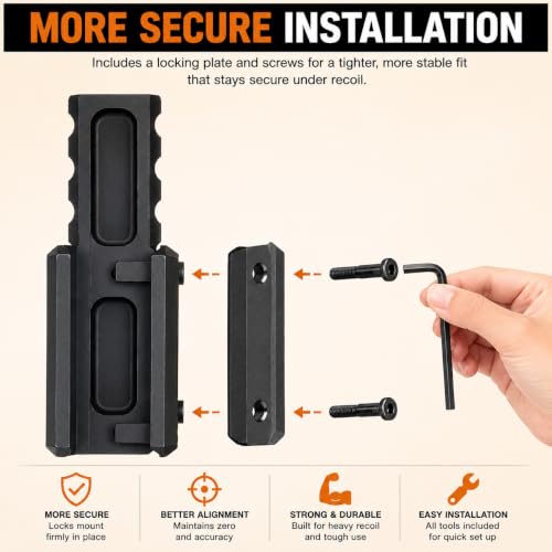 Black 360 Tactical Full Size Red Dot Riser Mount for Rails - 2.26 Inch Height