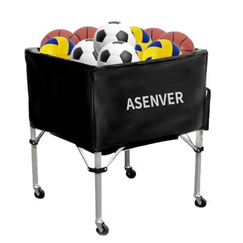 Black Portable Ball Cart with Removable Basket & Foldable Design for Volleyball Soccer Basketball Storage