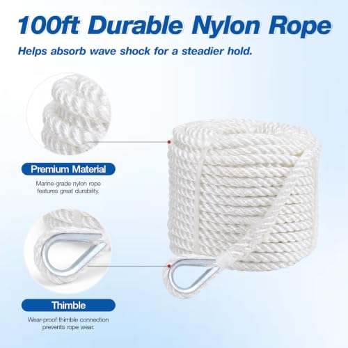 10 lb Zinc-Nickel Fluke Boat Anchor Kit with Rope and Accessories - For 16-26Ft Vessels