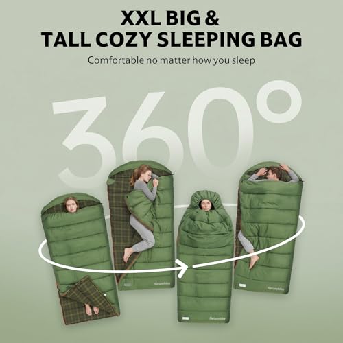 Naturehike Big & Tall Flannel Sleeping Bag - ISO 32°F, Green, Water-Resistant