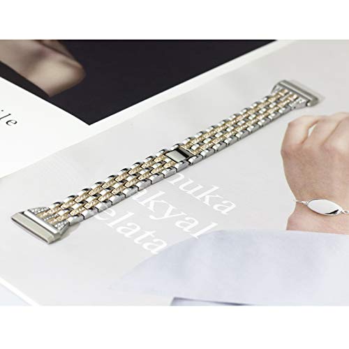 Silver Champagne Gold Bling Metal Watch Band for Fitbit Versa 4 Sense 2
