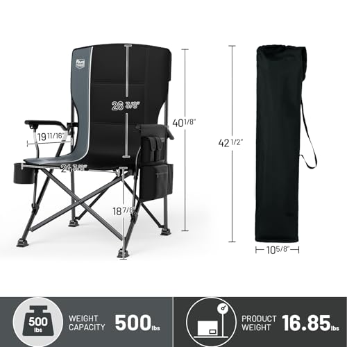 Oversized Folding Camping Chair with High Back and 500lbs Capacity — Black