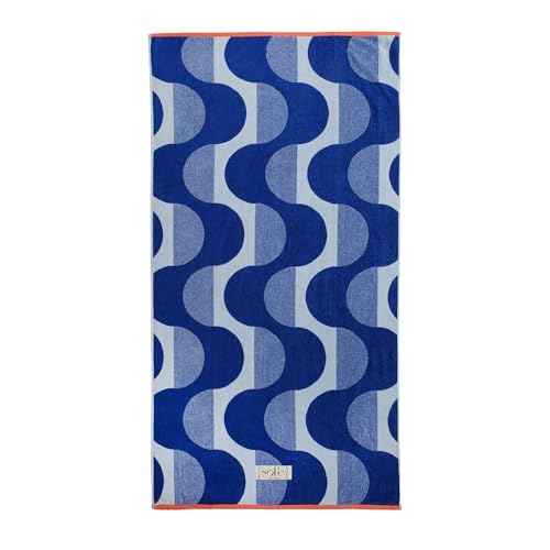 SOFE H&L Playa Velour Large Beach Towels Set of 2 - Waves Blue, 35"x70" Luxury Turkish Pool Towels with Shoulder Strap