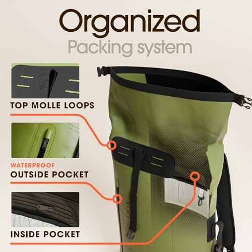 Earth Pak 55L Green Waterproof Hiking Backpack Roll-Top Dry Bag & Phone Case